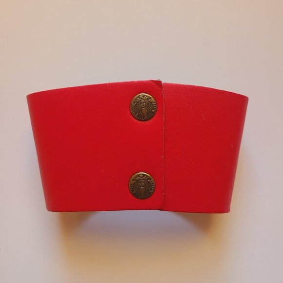 *4 for $30* Starbucks Red Faux Leather Reusable Coffee Cup Sleeve - Picture 1 of 3